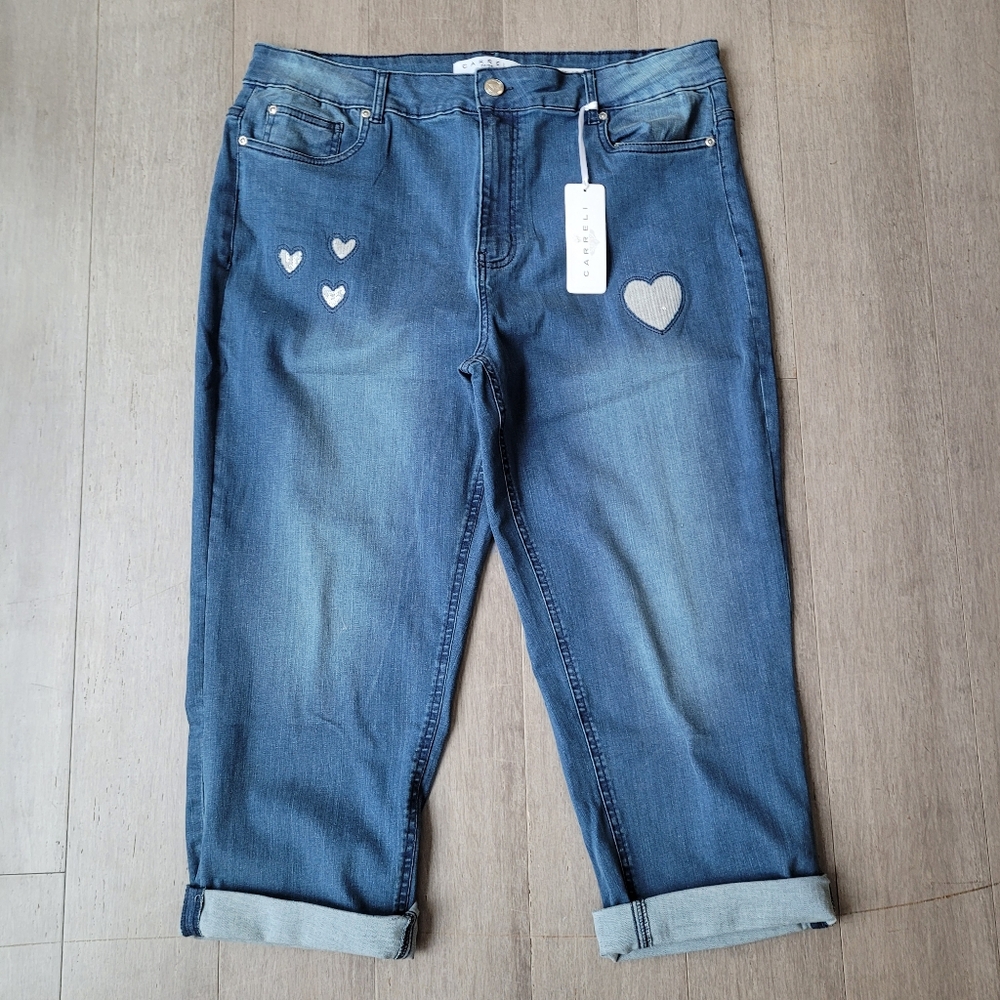 Carreli Blue Women's Angela Fit Cropped Jeans with Heart Detail